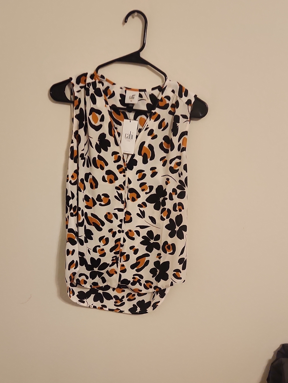 CAbi White Leopard & Black Floral Sleeveless V-Neck Top